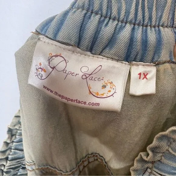 Paper Lace Rose Appliqué Jeans 1X Vintage Look Distressed Cottagecore Boho - Picture 7 of 8